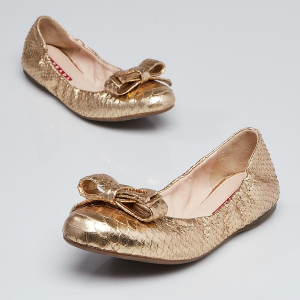 Prada gold snakeskin flats